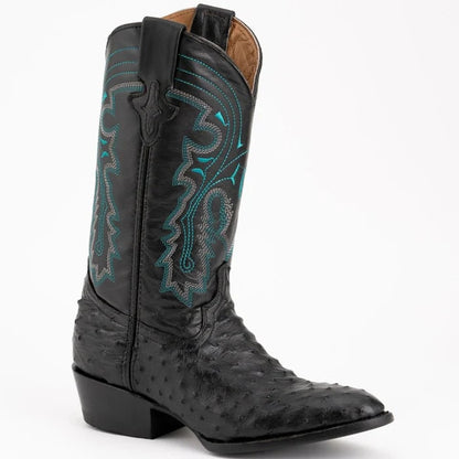 Ferinni Boot - Mens Dress Cowboy Boot  - Ferrini Men's Colt Full Quill Ostrich Boots Handcrafted - Black   in Black