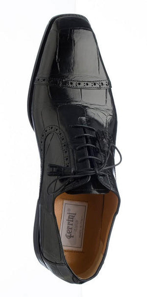 Mens Black Italian Alligator Shoes Ferrini Cap Toe Shoe