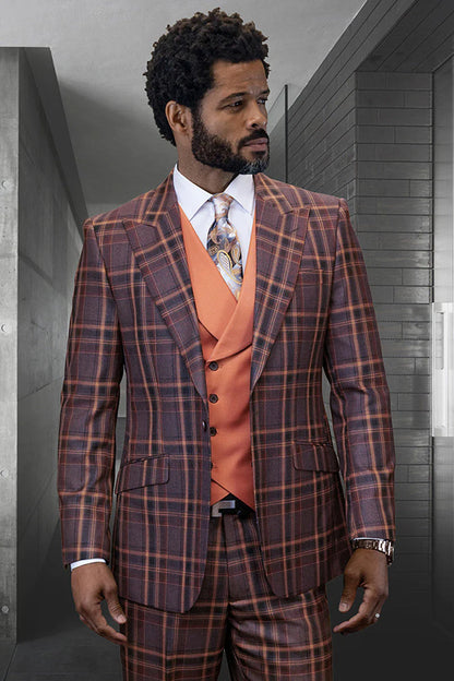 Statement Men’s 100% Wool 3-Piece Suit – Vibrant Color Contrast Modern Fit