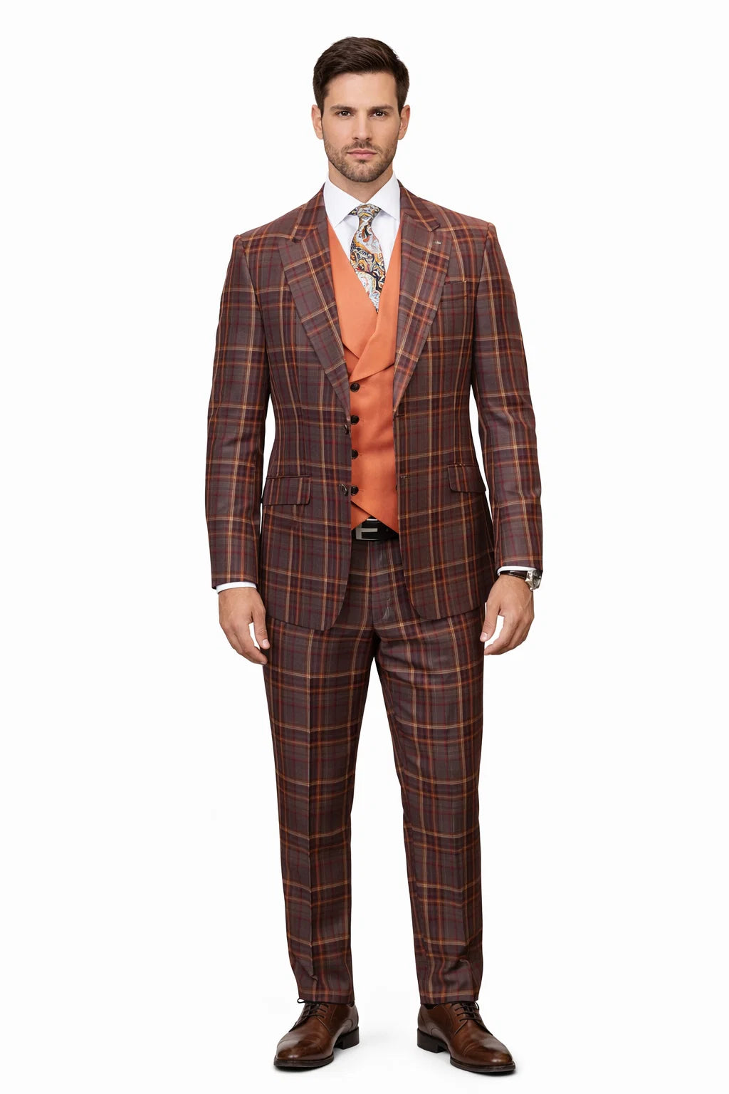 Statement Men’s 100% Wool 3-Piece Suit – Vibrant Color Contrast Modern Fit