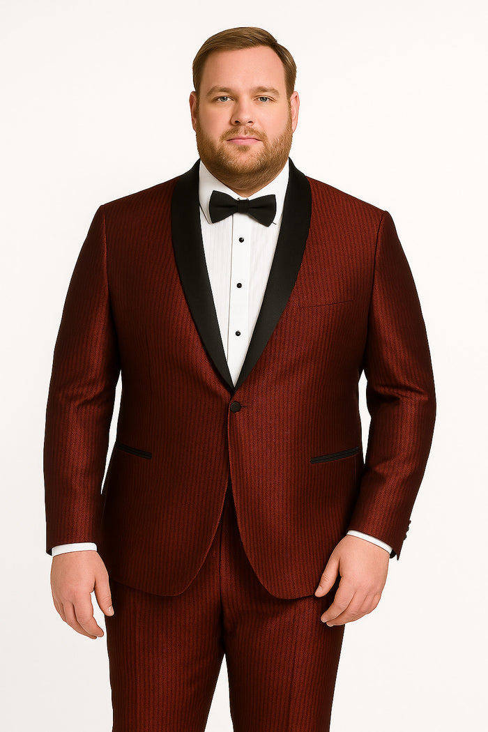 Men's Burgundy Shiny Tuxedo with Black Satin Shawl Lapel  Ultra Slim Fit Party & Prom Suit