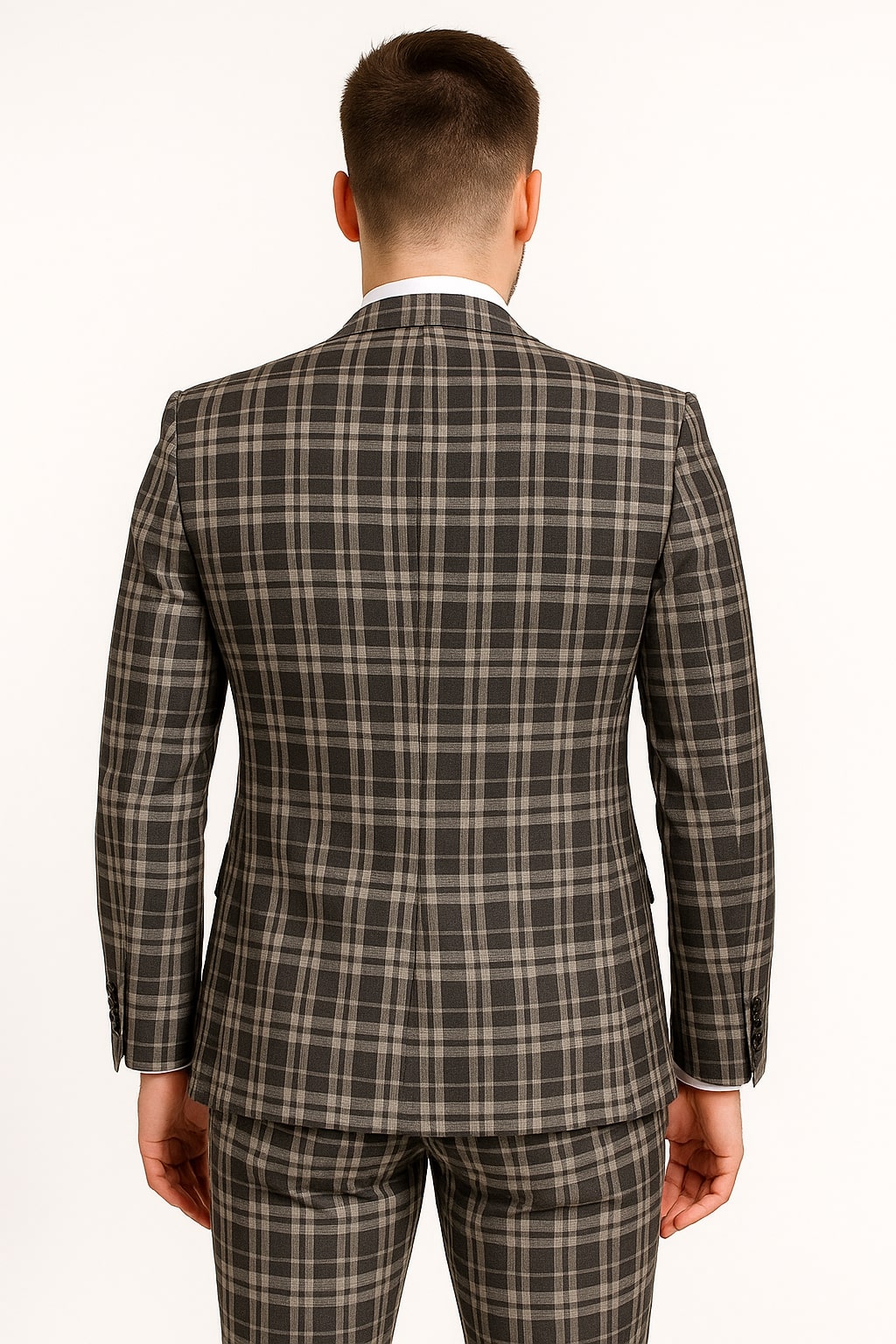 Men's Black and White Plaid Three-Piece Suit  Modern Slim Fit Tuxedo for Church and Business