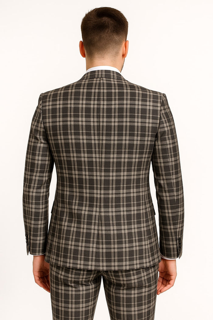 Men's Black and White Plaid Three-Piece Suit  Modern Slim Fit Tuxedo for Church and Business