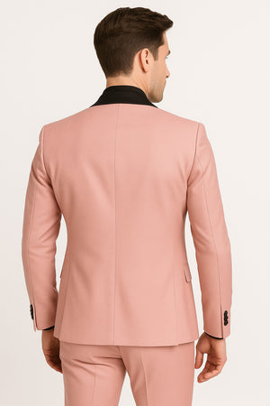 Men's Light Pink 3-Piece Tuxedo Suit with Black Satin Shawl Lapel  Formal Wear - Ultra Slim Fitted in Blush color