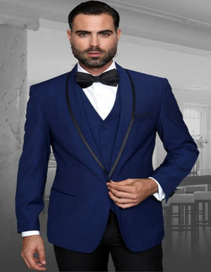 Men's Sapphire One-Button Tuxedo with Vest and Flat Front Pant Men's Sapphire One-Button Tuxedo with Vest and Flat Front Pant