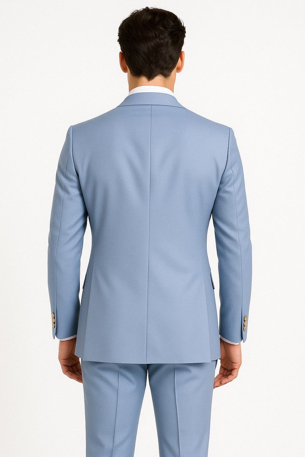 Mens Light Blue Double-Breasted Suit with Gold Buttons  Slim Fit 2-Piece Formal Set in Sky Blue Color