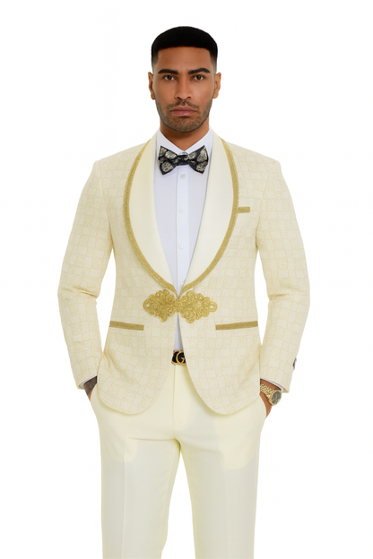 2025 Ivory and Gold 2pc Men's Suit by Tazzio