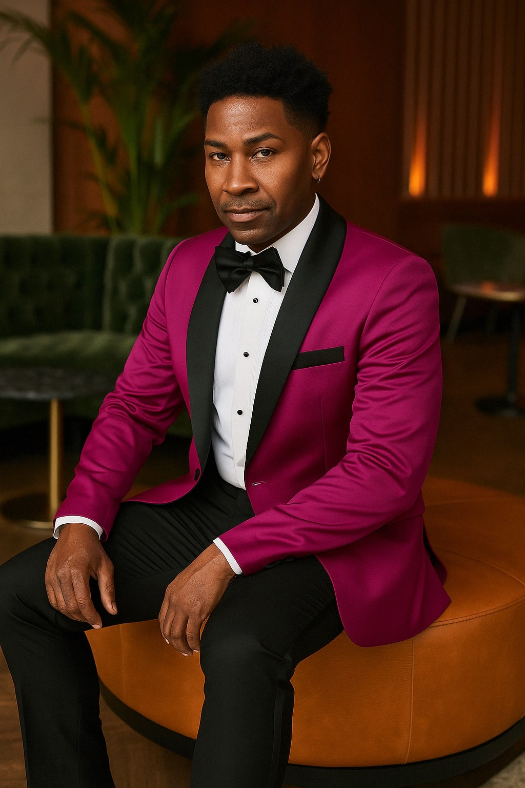 Mens Fuchsia Pink Satin Tuxedo Jacket with Black Peak Lapel  Bold Slim Fit Formal Suit