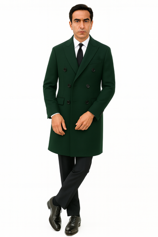 6 Button Dark Olive Green Long Overcoat Custom Prom Tuxedos