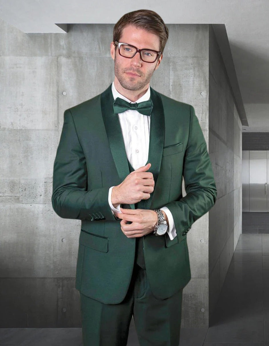 Statement Men's Hunter Green Shawl Vested Tuxedo - Men's Tuxedo USA