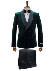 Double Breasted Tuxedo Suit  - Slim fitted -  Green Suit - Shawl Collar - Men's Tuxedo USA