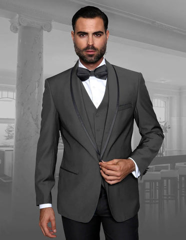 Statement Men's Charcoal Grey Vested Tuxedo with Bow Tie