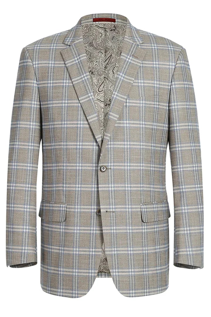 Saco vaquero - Western Sport Coat - Western Blazer - Mens Two Button Classic Fit Sport Coat Blazer In Grey Tan Windowpane Plaid