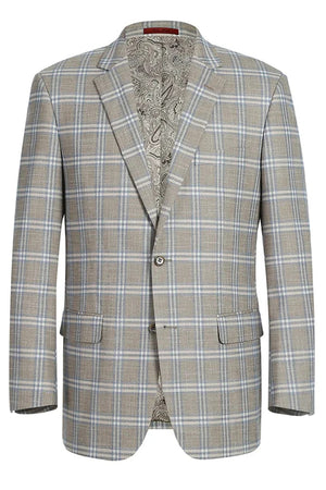 Saco vaquero - Western Sport Coat - Western Blazer - Mens Two Button Classic Fit Sport Coat Blazer In Grey Tan Windowpane Plaid
