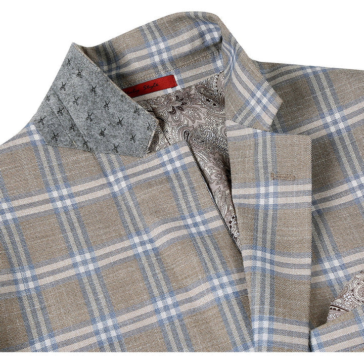 Saco vaquero - Western Sport Coat - Western Blazer - Mens Two Button Classic Fit Sport Coat Blazer In Grey Tan Windowpane Plaid