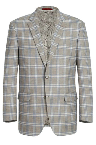 Saco vaquero - Western Sport Coat - Western Blazer - Mens Two Button Classic Fit Sport Coat Blazer In Grey Tan Windowpane Plaid