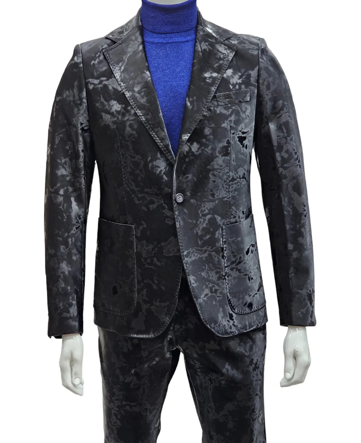 Camouflage Design Two Piece Slim Fit Suit Black
