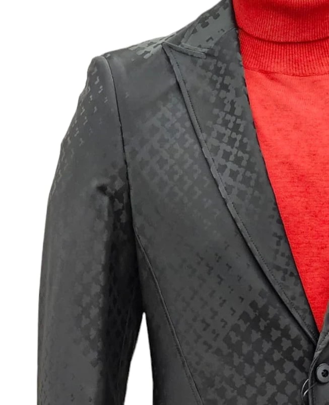 Mens One Button Peak Lapel Suit Black on Black