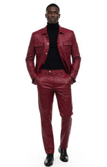 two-piece-slim-fit-faux-leather-casual-suit-burgundy