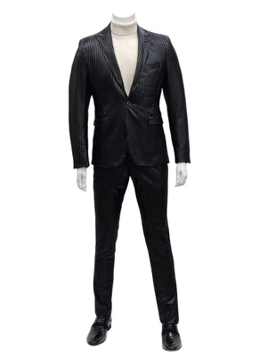 Mens One Button Side Vent Peak Lapel Suit Black