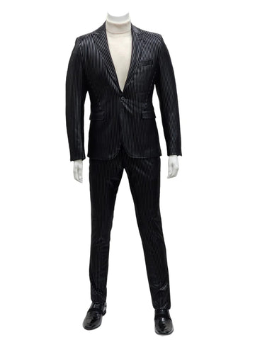 Mens One Button Side Vent Peak Lapel Suit Black