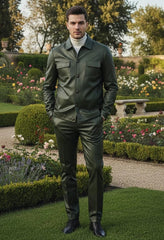 mens-two-piece-slim-fit-faux-leather-casual-suit-olive