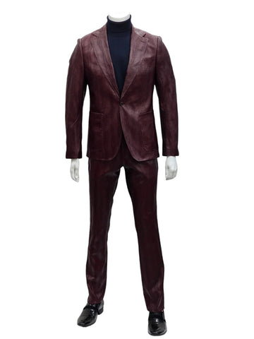 Mens One Button Notch Lapel Suit Burgundy