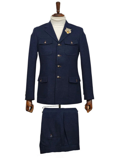 Mens Giovanni Testi 2 Piece Slim Fit Suit in Dark Blue – Classic 4 Button Notch Lapel Dress Suit