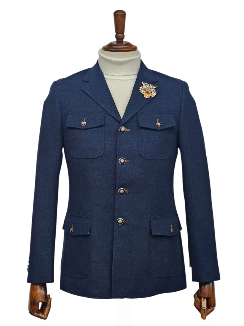 Mens Giovanni Testi 2 Piece Slim Fit Suit in Dark Blue – Classic 4 Button Notch Lapel Dress Suit