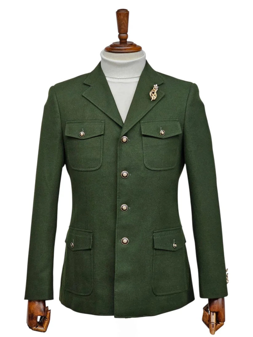 Mens Giovanni Testi Slim Fit Green Suit – 2 Piece 4 Button Formal Suit with Notch Lapel