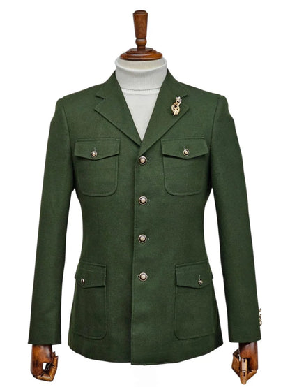 Mens Giovanni Testi Slim Fit Green Suit – 2 Piece 4 Button Formal Suit with Notch Lapel