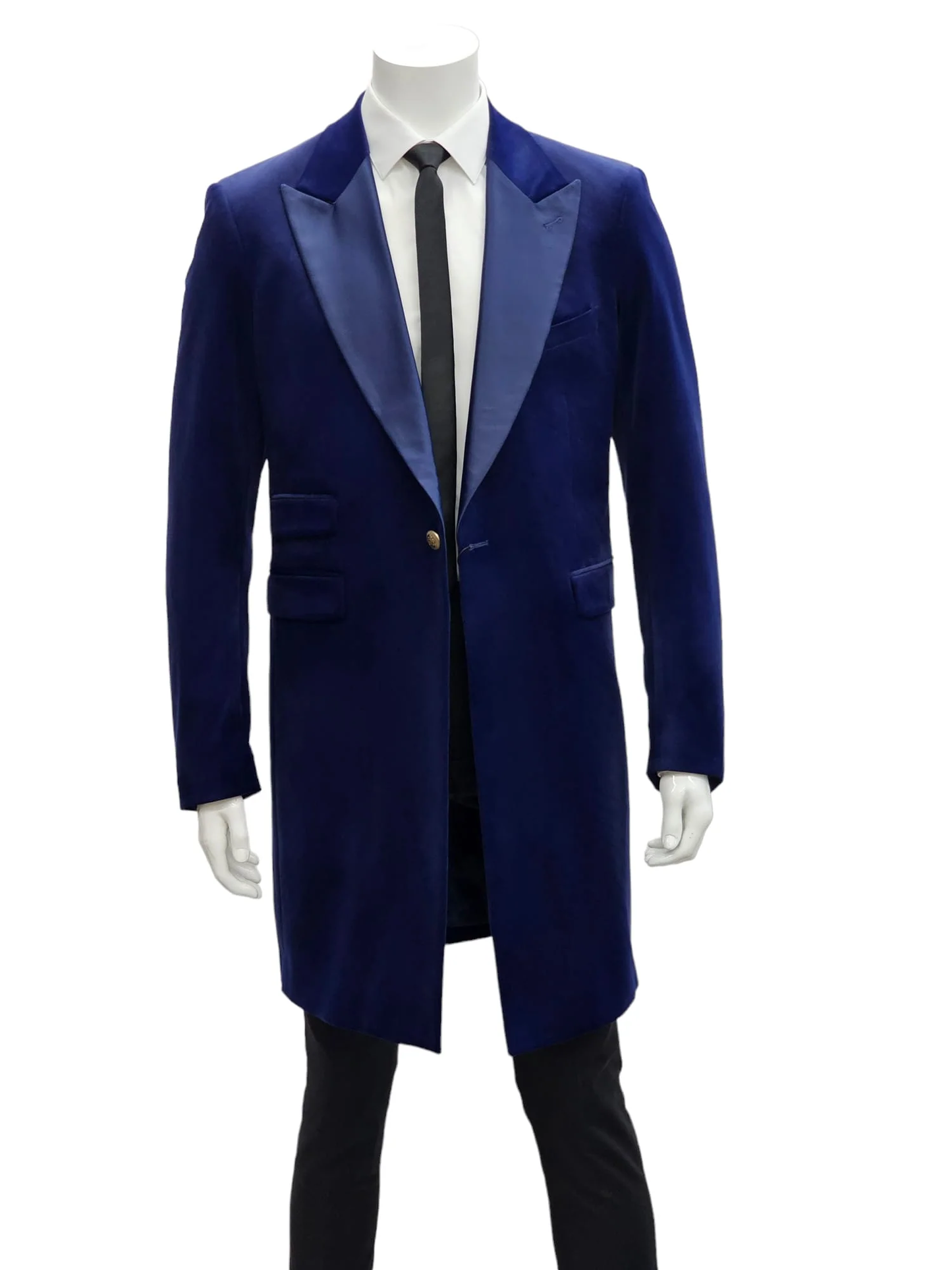 Mens Navy Velvet Victorian Tailcoat Tuxedo – Three Quarter Length Cutaway Stage And Wedding Jacket