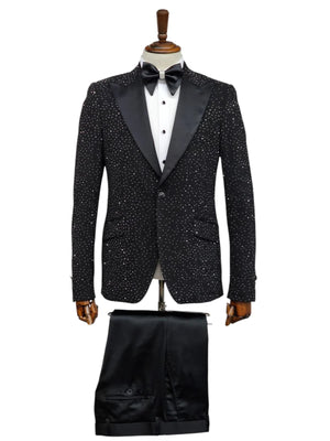 Black Sequin Tuxedo Blazer