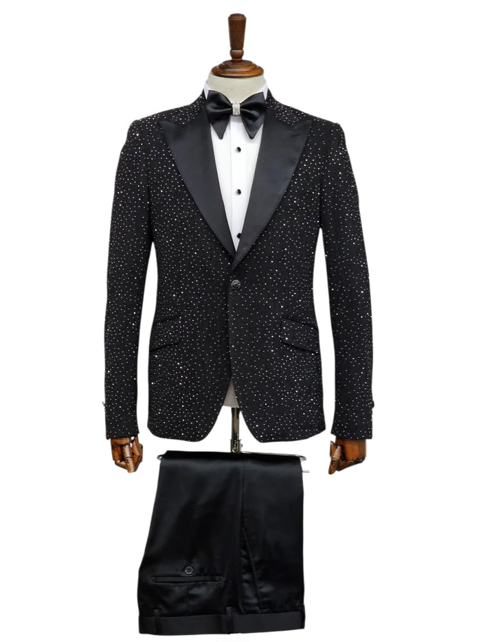 Black Sequin Shawl Tuxedo Blazer