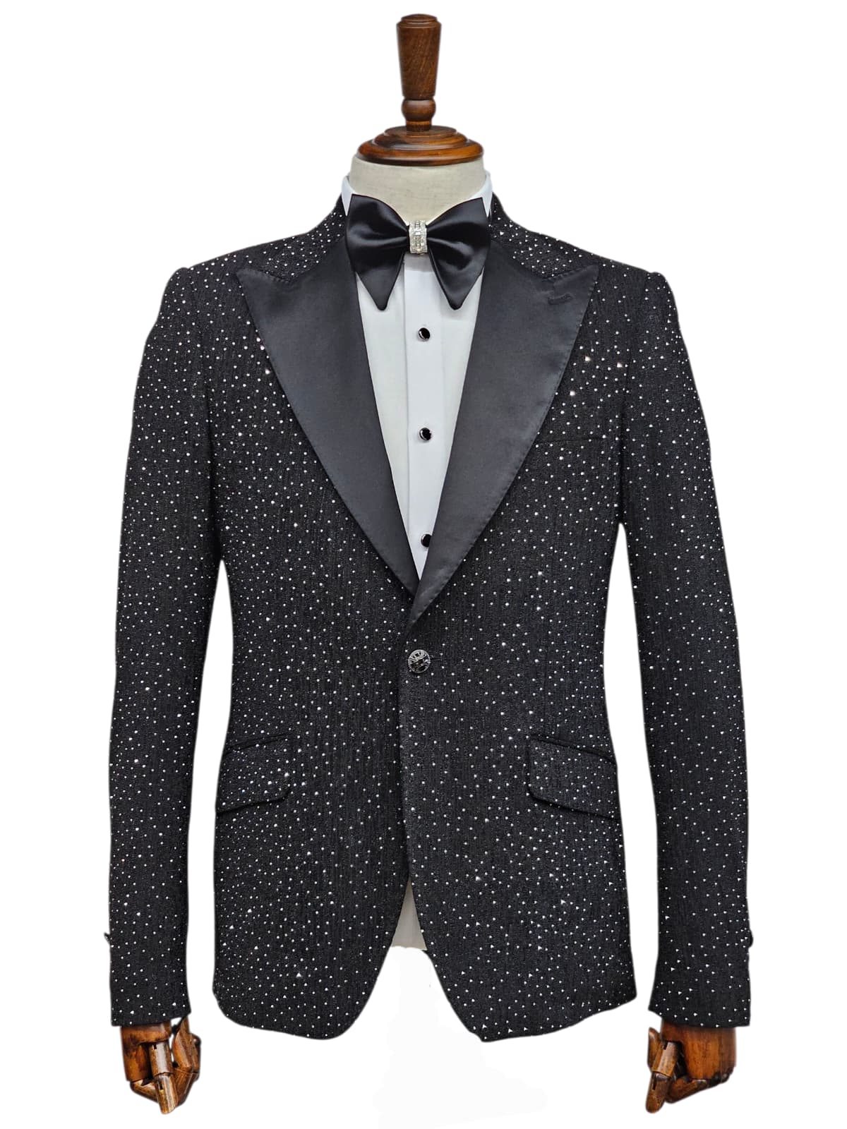 Black Sequin Tuxedo Blazer