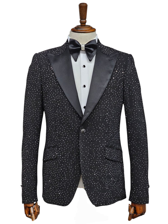 Black Sequin Shawl Tuxedo Blazer