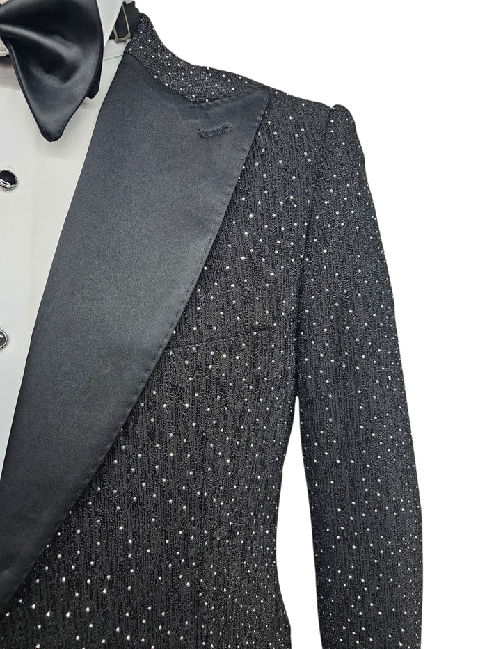 Black Sequin Shawl Tuxedo Blazer