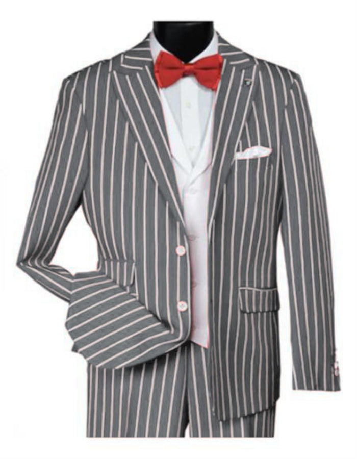 Vintage 1920s Mens Pinstripe Suit Silver Vested Bold Gangster Design