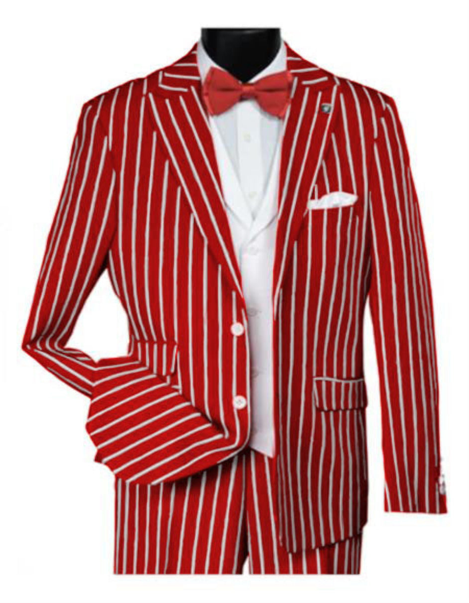 Mens Bold Red Pinstripe Vested Suit  1920s Gangster Look
