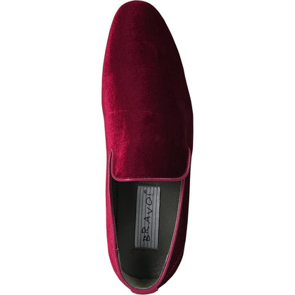 Bravo Mens Modern Slip On Velvet Tuxedo Loafer in Burgundy - Men's Dress Shoes