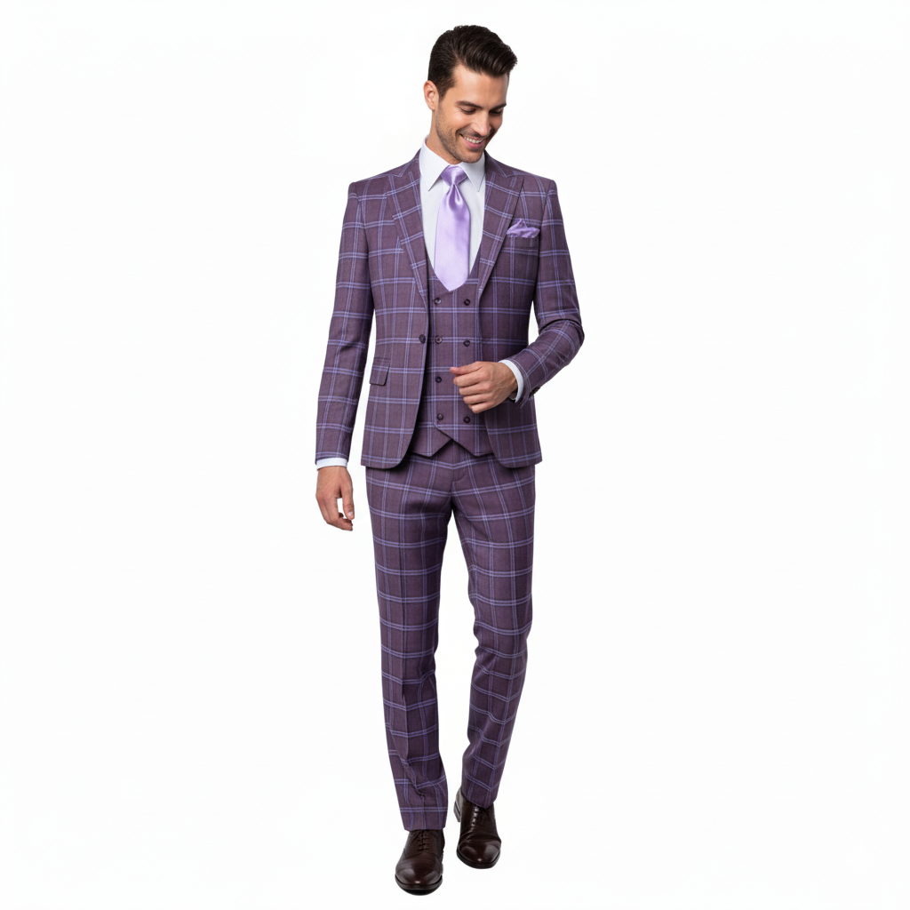 Rossi Man MAX RM1834 Slim Fit 3-Piece Suit ?? Elegant Purple Formalwear for Men