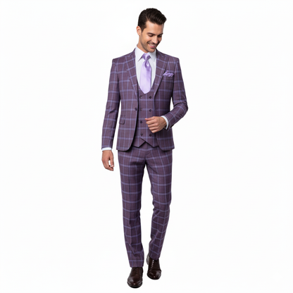 Rossi Man MAX RM1834 Slim Fit 3-Piece Suit ?? Elegant Purple Formalwear for Men