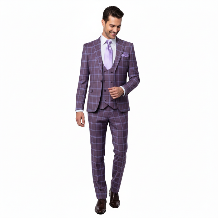 Rossi Man MAX RM1834 Slim Fit 3-Piece Suit Elegant Purple Formalwear for Men