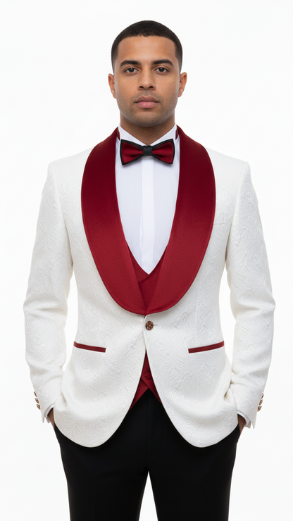 Marco Lorenzo Premium Paisley Red Velvet 4pc Suit W/ Matching Bowtie