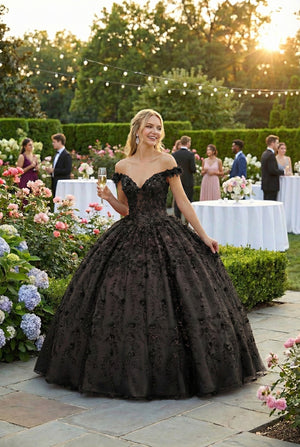 Layla K LK172 Cold Shoulder 3D Floral Applique Quince Ball Gown