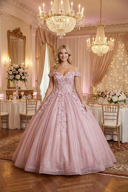 Layla K LK154 Off Shoulder Floral Applique Quinceanera Ball Gown