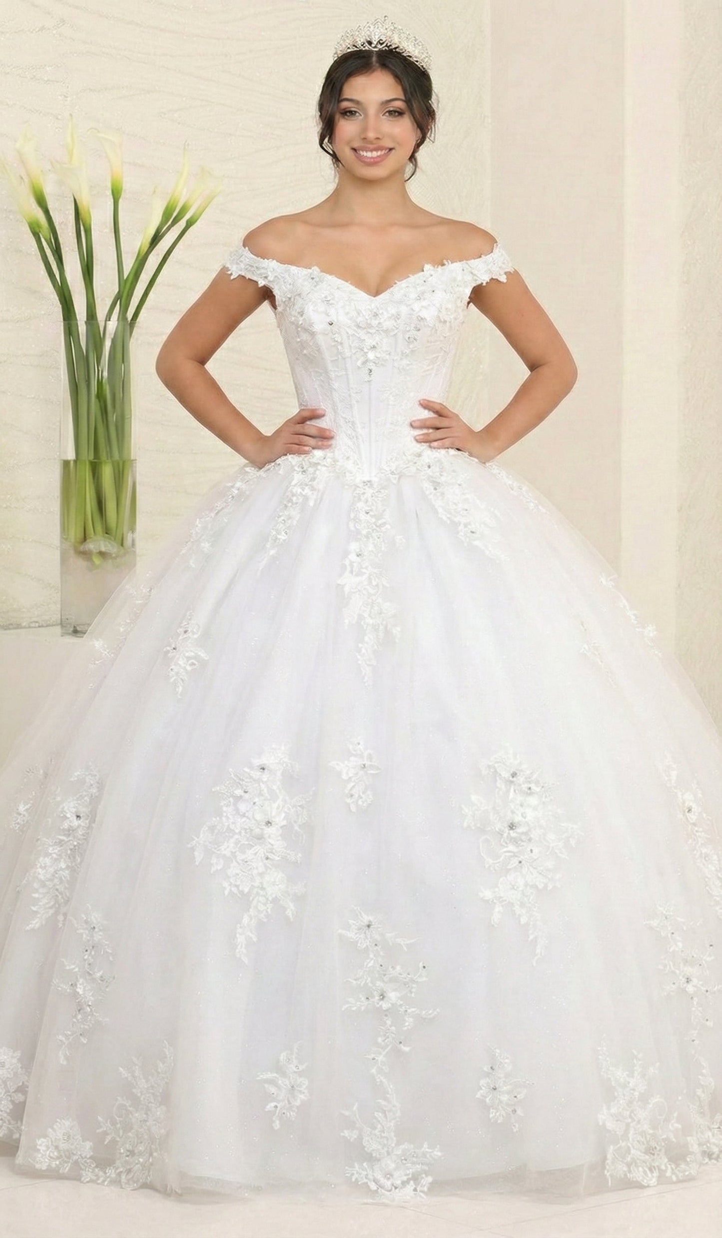 Layla K LK260 Floral Glitter Quinceanera Off-Shoulder Sweet 16 Ball Gown