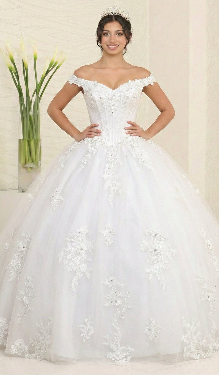 Layla K LK260 Floral Glitter Quinceanera Off-Shoulder Sweet 16 Ball Gown
