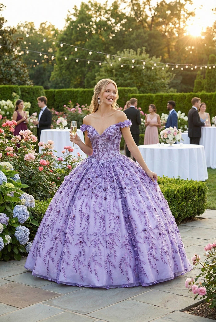 Layla K LK172 Cold Shoulder 3D Floral Applique Quince Ball Gown
