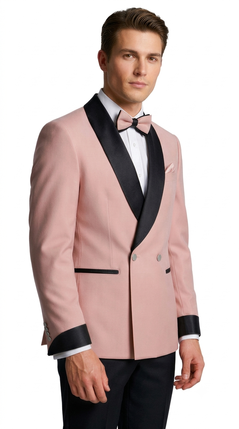 Men's Blush Pink Double Breasted Shawl Lapel Tuxedo for Wedding & Prom